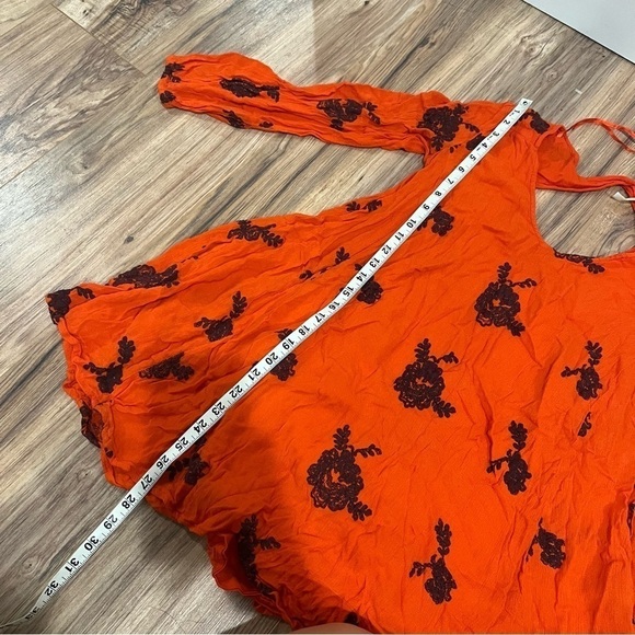 Free People Austin Embroidered Bohemian Mini Dress Red Orange - Picture 8 of 12